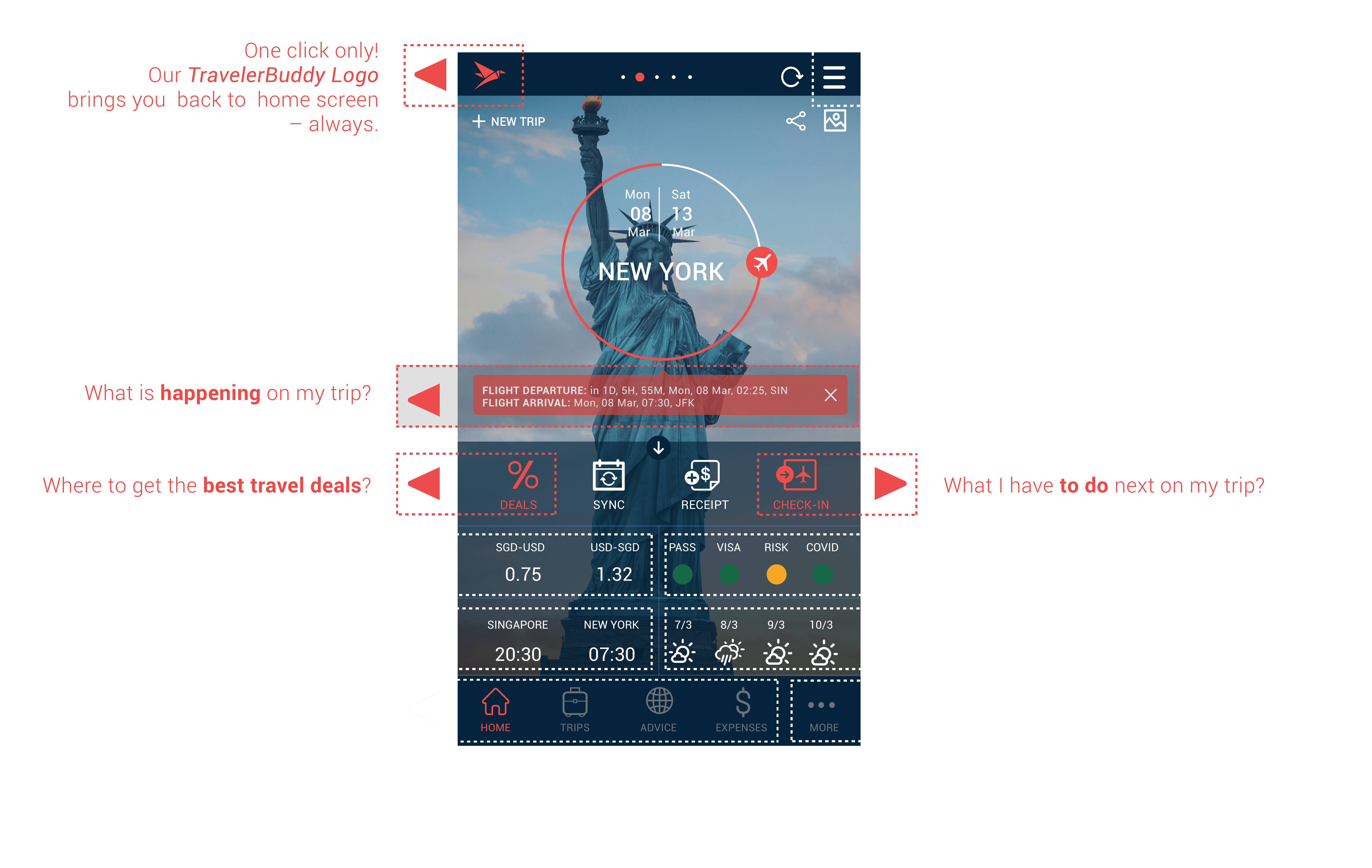 travelerbuddy new app homescreen